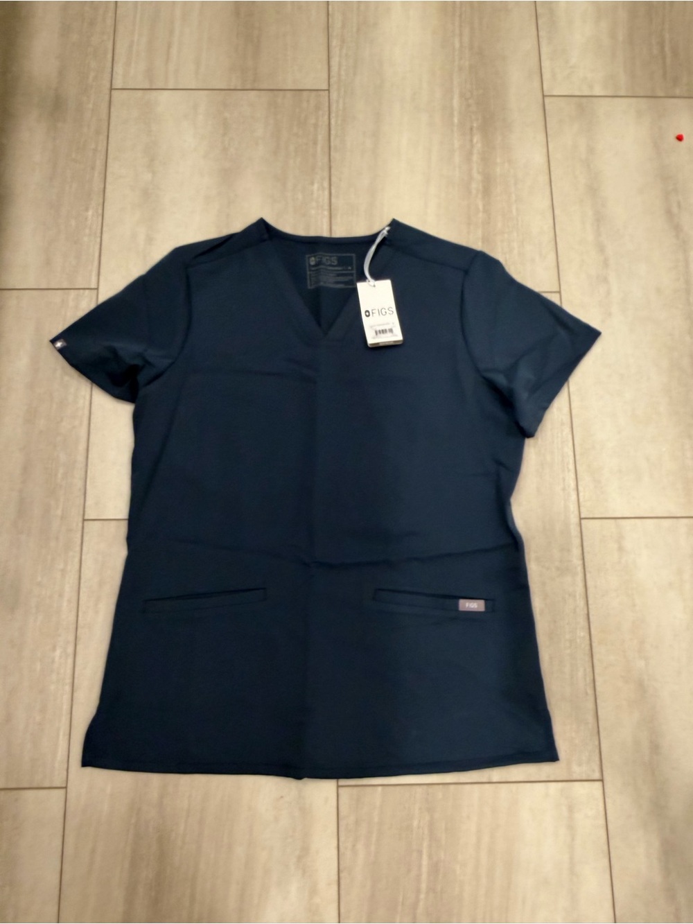 Figs Women's Navy V-Neck Scrub Top with Front Pockets